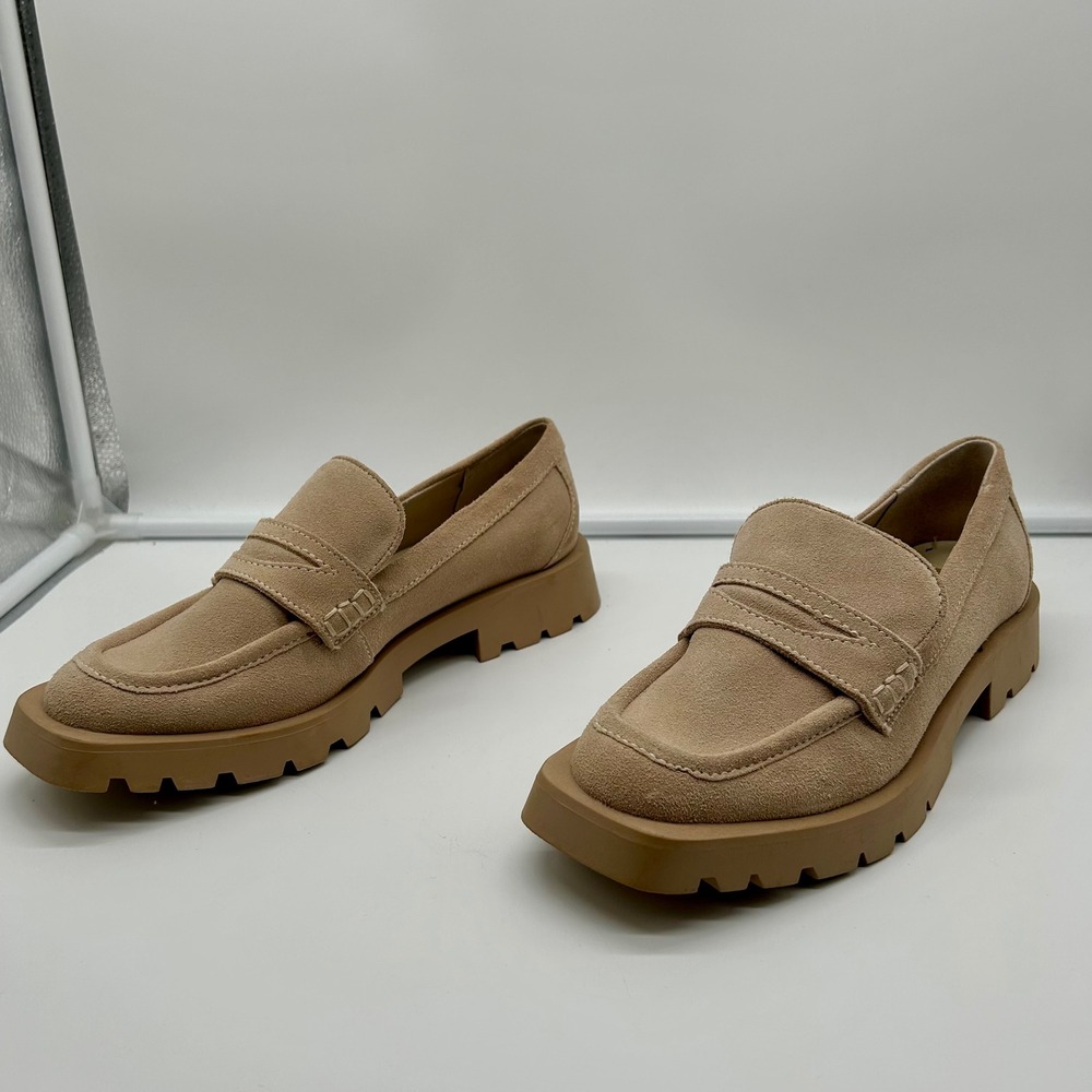 Dolce Vita Elias Tan Suede Leather Lug Sole Loafers Womens 8.5 Platform Shoes - Picture 4 of 12